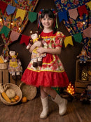Vestido Infantil Junino Arraiá Vermelho Colorido Florzinhas