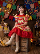 Vestido Infantil Junino Arraiá Vermelho Colorido Florzinhas
