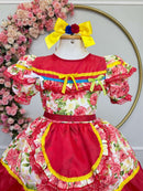 Vestido Infantil Junino Arraiá Vermelho Colorido Florzinhas