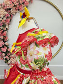 Vestido Infantil Junino Arraiá Vermelho Colorido Florzinhas