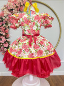 Vestido Infantil Junino Arraiá Vermelho Colorido Florzinhas