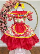 Vestido Infantil Junino Arraiá Vermelho Colorido Florzinhas