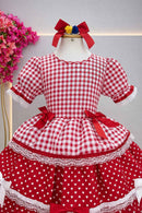 Vestido Infantil Junino Caipira Arraiá Vermelho Xadrez Laços