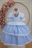 Vestido Infantil Junino Caipira Arraiá Azul Claro Xadrez Laços