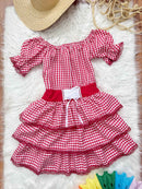 Vestido Adulto Junino Arraiá Festas Vermelho Xadrez