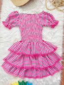 Vestido Adulto Junino Arraiá Festas Pink Xadrez