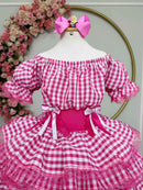 Vestido Infantil Junino Arraiá Festas Pink Xadrez