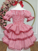 Vestido Infantil Junino Arraiá Festas Vermelho Xadrez