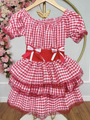 Vestido Infantil Junino Arraiá Festas Vermelho Xadrez