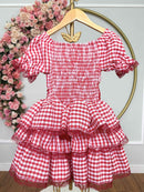 Vestido Infantil Junino Arraiá Festas Vermelho Xadrez
