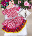 Conjunto Junino Banana Club Luxo Luana Vermelho