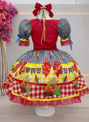 Vestido Infantil Junino Festa de São João Vermelho Xadrez Preto
