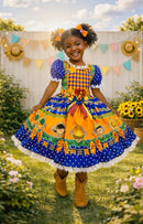 Vestido Infantil Junino Festa de São João Azul Royal