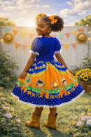 Vestido Infantil Junino Festa de São João Azul Royal