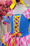 Vestido Infantil Junino Caipira Azul Saia Xadrez Colorido Festas