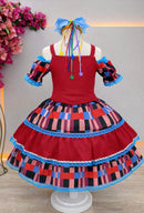 Vestido Infantil C/ Alça Junino Caipira Vermelho Xadrex Colorido