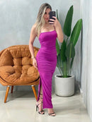 Vestido Midi em Malha Romantic de Alça e Plissado Chaiene Ref. 1745