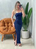Vestido Midi em Malha Romantic de Alça e Plissado Chaiene Ref. 1745