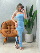 Vestido Midi em Malha Romantic de Alça e Plissado Chaiene Ref. 1745