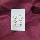 TRIO DE BRINCOS DE CORAÇÃO BANHADO OURO 18K
