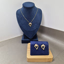 CONJUNTO CORAÇÃO COM CRISTAL ROSA BANHADO OURO 18K