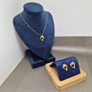 CONJUNTO CORAÇÃO COM CRISTAL ROSA BANHADO OURO 18K