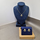 CONJUNTO CORAÇÃO DUPLO CRISTAL BANHADO OURO 18K