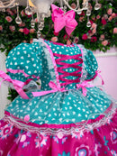 Vestido Bella Child Junino Arraiá Encanto do Interior Verde