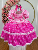 Vestido Infantil Junino Caipira Pink Xadrez Laços