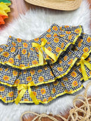 Saia Adulto Junino Arraia Festas Xadrez Preto Girassol