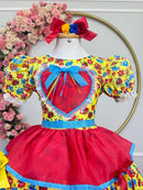 Vestido Infantil Junino Festa  Arraia Amarelo Florzinhas Coloridas