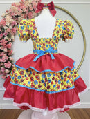 Vestido Infantil Junino Festa  Arraia Amarelo Florzinhas Coloridas