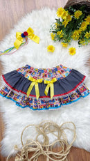 Saia Meninas Caipira Junino Preta Estampa Circo Colorida