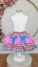 Saia Infantil Meninas Junino Caipira Rosa Colorida Flores
