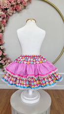 Saia Infantil Meninas Junino Caipira Rosa Colorida Flores