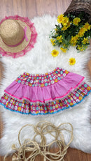 Saia Infantil Meninas Junino Caipira Rosa Colorida Flores