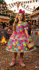 Vestido Mini Miss Junino Sertão Animado Pink