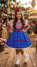 Vestido Mini Miss Junino Sertão Amor Caipira Azul Royal