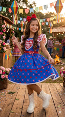 Vestido Mini Miss Junino Sertão Amor Caipira Azul Royal