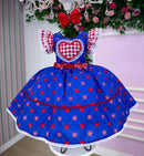 Vestido Mini Miss Junino Sertão Amor Caipira Azul Royal