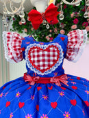Vestido Mini Miss Junino Sertão Amor Caipira Azul Royal