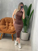Vestido Curto em Ribana Regata com Zíper Frontal e Gola Ref.1733
