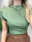 Blusa Feminina em Ribana Muscle Tee com Gola Ref.1736