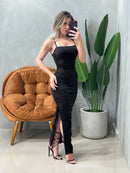 Vestido Midi em Malha Romantic de Alça e Plissado Ref.1753