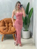 Vestido Midi em Malha Romantic de Alça e Plissado Ref.1753