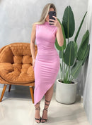 Vestido Midi em Suplex Regata Plissado com Gola Ref.1754