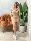 Vestido Curto em Ribana Manga Curta com Gola e Zíper Ref.1751