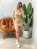 Vestido Curto em Ribana Manga Curta com Gola e Zíper Ref.1751