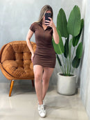 Vestido Curto em Ribana Manga Curta com Gola e Zíper Ref.1751