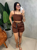 Conjunto em Alfaiataria Cropped de Alça e Shorts com Cinto Ref.1749
